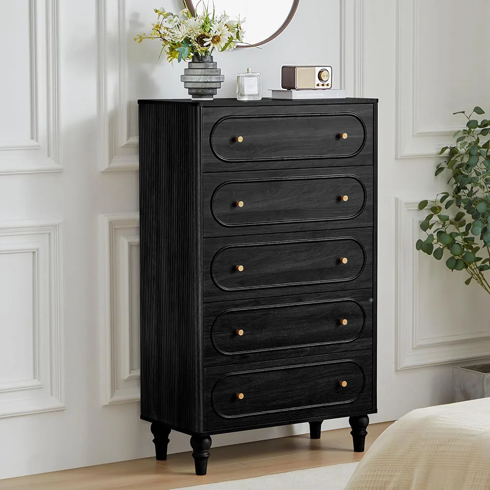 product mid century modern 5 drawer fluted dresser large wood storage organizer for bedroom living room-7