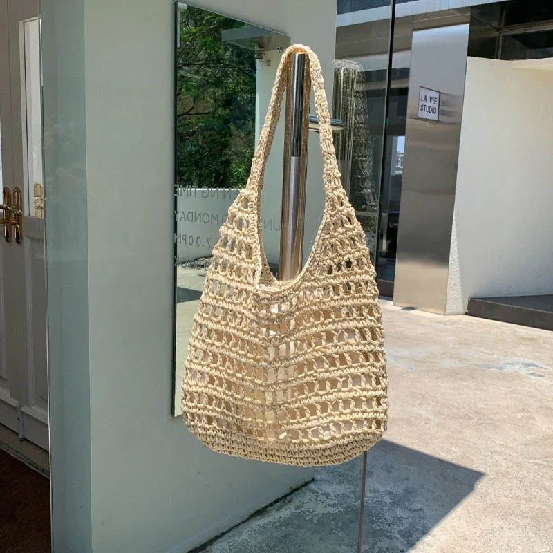 Wholesale Handmade Woven Tote Beach Handbag Straw Shopping Crochet Bag for Ladies