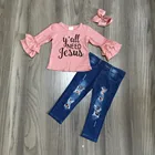Girl Ruffled Top Girl Fall Baby Girl Fall/winter Outfits Ruffled Shirt Top With Jeans Pants
