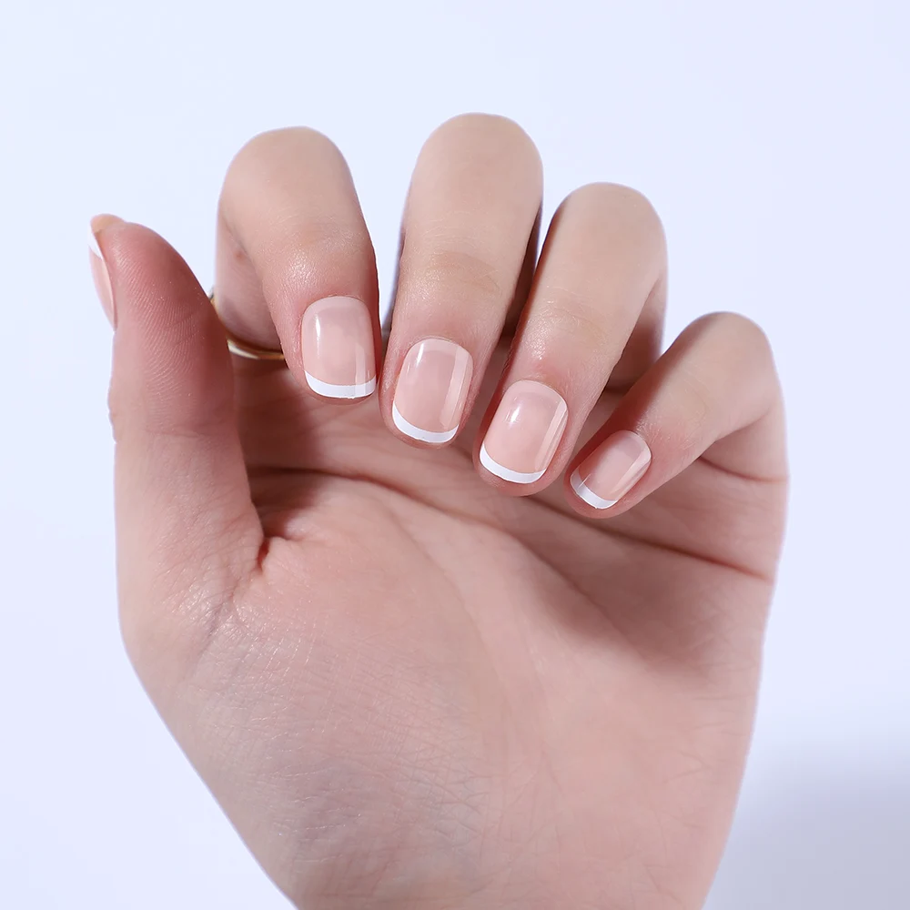Professional Nude Color White Lines French Nails Art Tips Short Oval Shape  Easy Wear Long Lasting Classical False Nails - Buy Fake Nails Ready To  Use,Press On Nails With Rhinestone,Full Cover Press