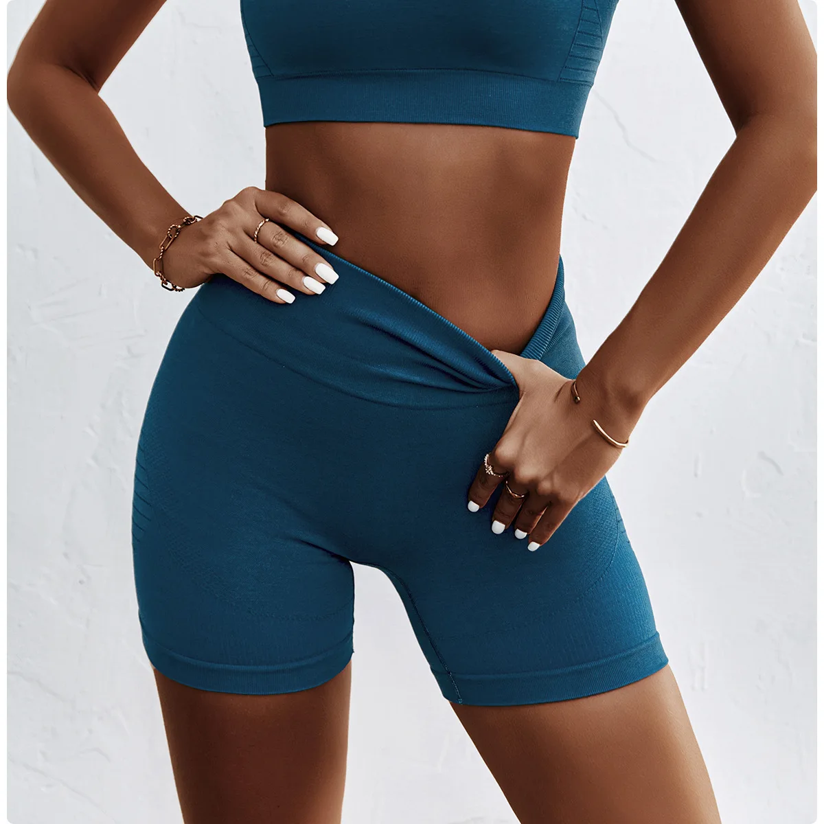 YIYI Seamless Knitted High Waist Gym Shorts Women Tummy Control Fashion Athletic Shorts Ladies Sports Fitness Yoga Shorts
