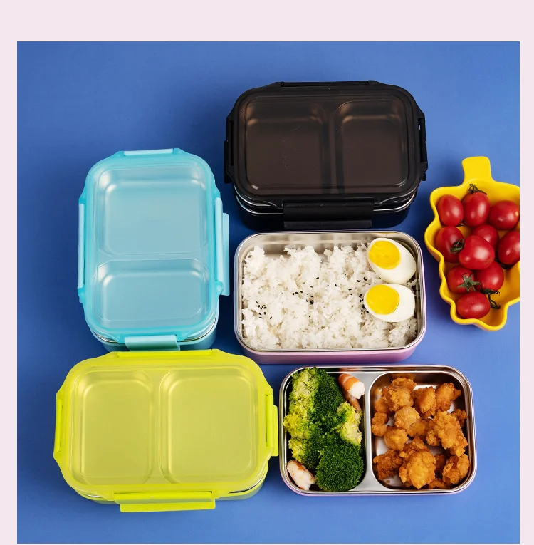 Airtight Eco Friendly Compartment Food Container Reusable Stainless Steel Double Layers Lunch Box For Kids