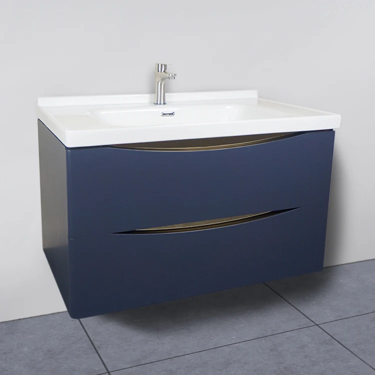 Tarpul European Sanitary Wares Bath Vanity Sink Basin Blue Modern Wall Mounted Bathroom Double Mirror Cabinet Set supplier