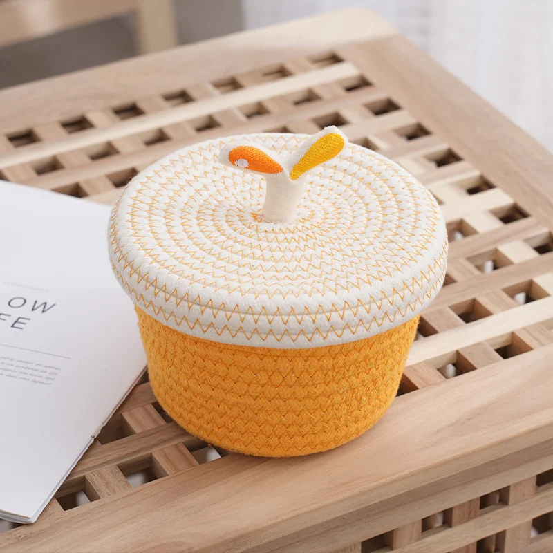 HUAYI cotton rope woven mini food storage basket with cover  for home restaurant hotel