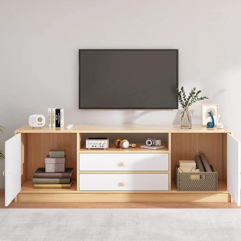 Simple luxury classic design furniture wooden Oak/Gray+White tv unit cabinet of living room bedroom with dividers and drawers