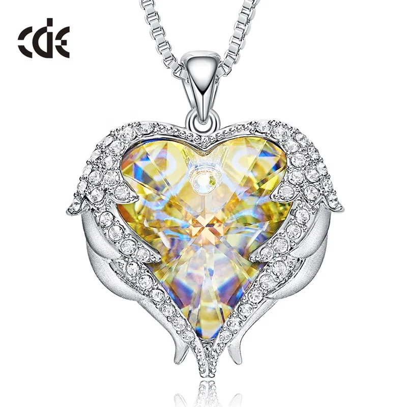 CDE P0902 Original Jewelry Patented Red Austrian Crystal Heart-Shpaped Necklace 2023 Angel Heart Demon Heart Necklace For Women