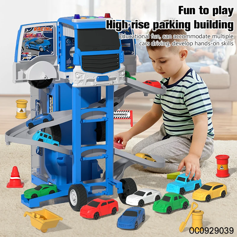 Deformation bus rotating parking lot electric toy car racing track for children