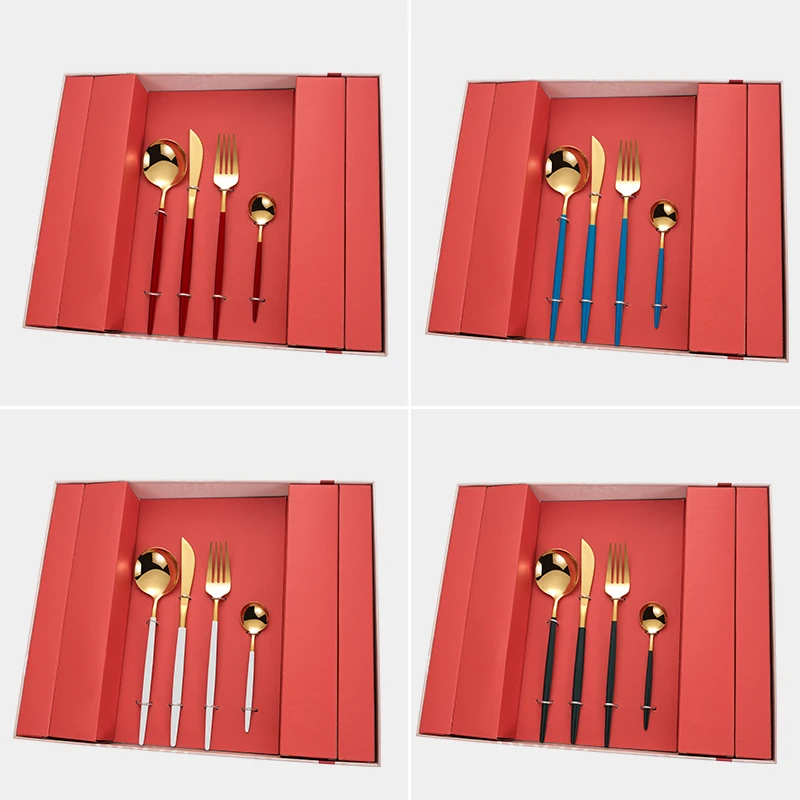 Titanium PVD Gold Plated Christmas Gift Set 24 Pcs Cutlery Stainless Steel Spoon Fork Knife Flatware with gift box