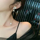 Silver Aimgal Long Drop 925 Silver Synthetic Pearl CZ Zircon Asymmetrical Butterfly Earrings Women