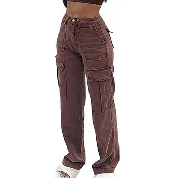 Cargo Jeans Women High Rise Loose Straight Casual Fashion Streetwear Women's Cargo Pants For Ladies