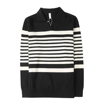 Kaiqi Clothing Men's Knitted Pullovers Knitwear Tops Men's Sweater Fashion Striped Slim Fit Casual Business V-neck Autumn Winter