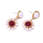 Jewellery Hot Selling Baroque Natural Pearl Red Agate Wire Stud Earrings Gold-plated Jewellery Earrings