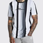 T-shirts Men Printed Wholesale Signature Vertical Round-Neck Custom Logo Printed Stripe Men Sport T-Shirt