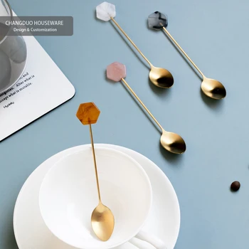 Customized Geometric nordic Shape Metal Luxury Tea Decorative Spoon With Wholesale Price gold cutlery set