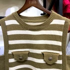Womens Vest Top Wholesale Womens Clothing Spring Sleeveless Vest OEM Long Tank Top Crew Neck Striped Vest