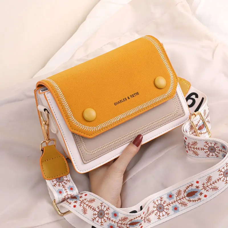 Wholesale Small Bags New Fashion Trendy Wideband Contrasting Color Crossbody Ins Versatile Four Seasons Women's Bag