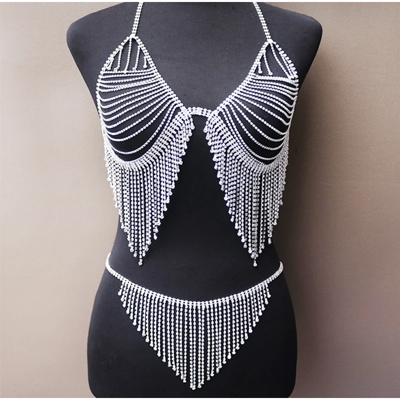Luxury Sexy Lingerie Rhinestone Shinning Jewelry Rhinestone Bikini Body Chain Women Underwear