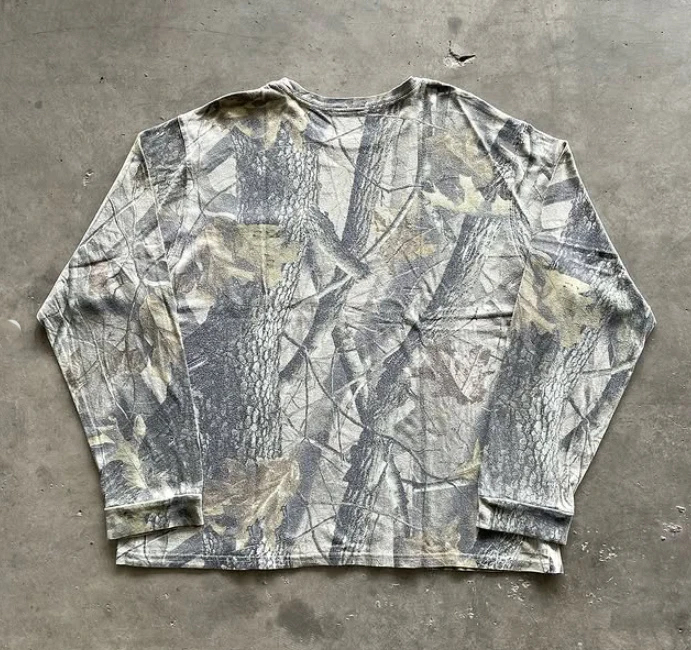 Clothing Manufacturers Custom Streetwear Printed Heavyweight Cotton Graphic Camo Camouflage Long Sleeve T Shirt for Men manufacture