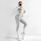 Apparel KH-YG028 Wholesale Workout Apparel Gym Clothing Custom Tights Long Sleeve Sexy 2 Piece Sports Set Women