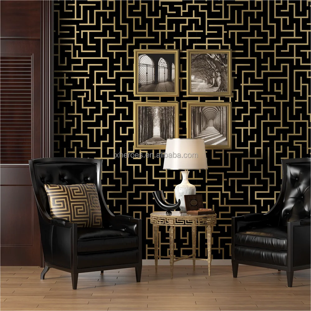 Classic Maze Pattern Gold Stripe Living Room Bedroom Premium Wallpaper -  Buy Premium Wallpaper,Bedroom Wallpaper,Living Room Wallpaper Product on  