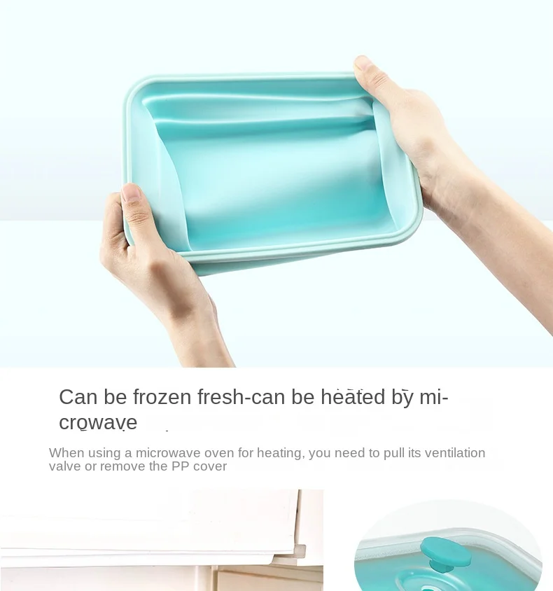 Folding Silicone Lunch Box Portable Crisper Microwave Oven Bento Box Plastic Square Lunch Box Refrigerator Storage Box Wholesale