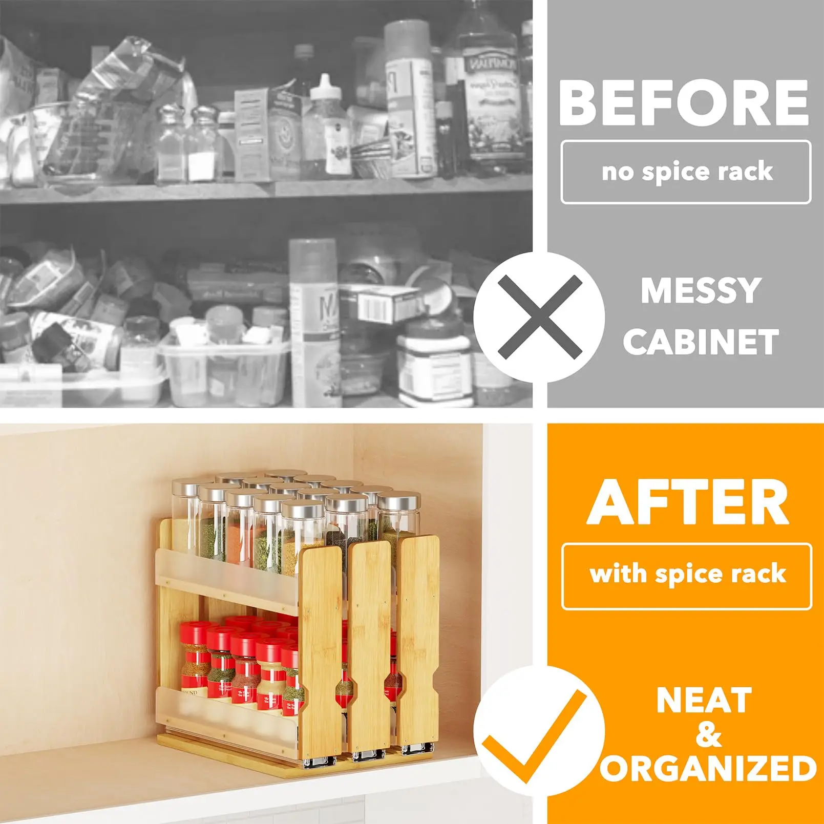 product bamboo pull out spice rack 3 drawers 2 tier eco friendly kitchen seasoning cabinet organizer space saving storage for kitchen494-3