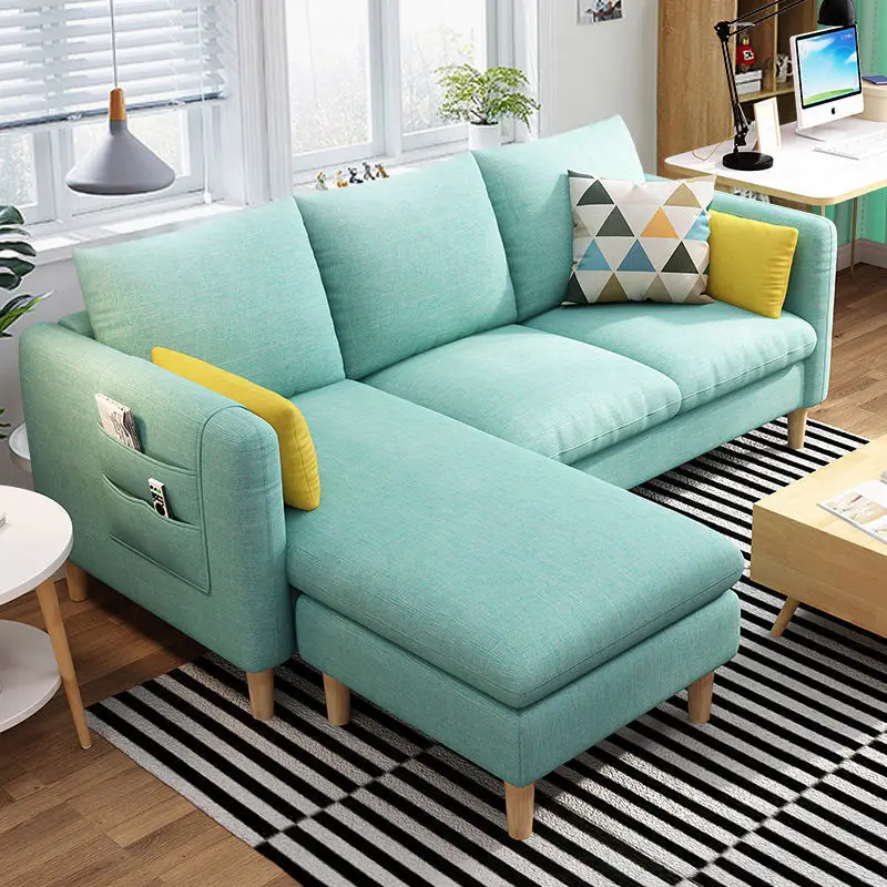 Nordic Small Apartment Fabric Sofa Modern Simple Single Seat Triple Rental Bedroom Living Room Combination furniture sofa Wood