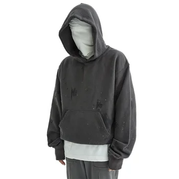 Finch Garment wholesale OEM mens vintage hoodie custom blank hoody sweatshirts distressed grey hoodie