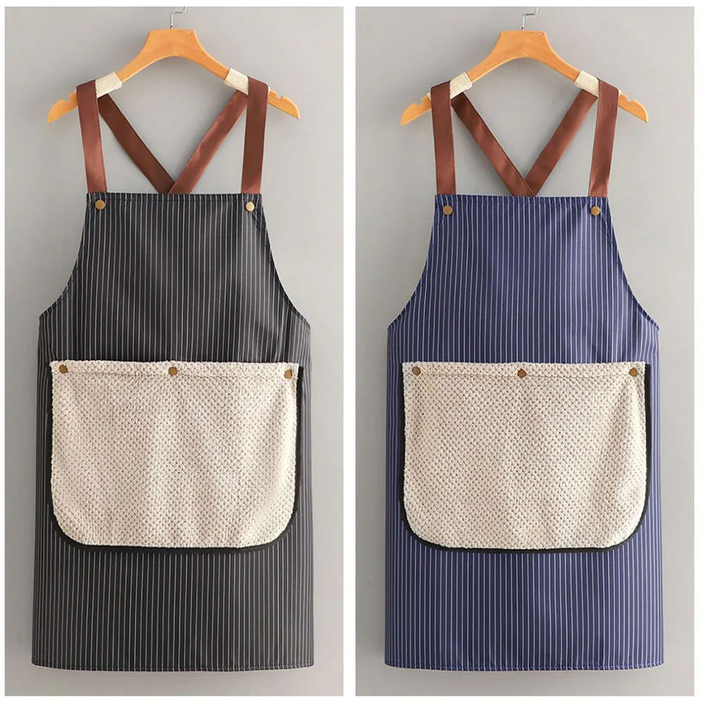 Detachable Thick Canvas Simple Style Sleeveless Stripe  Waterproof Grease Proofing Household Kitchen Hand Towel Apron