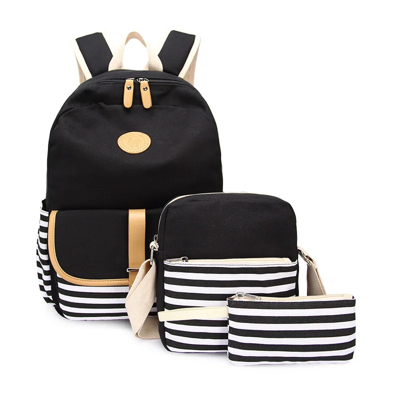 MB4 3pcs school bag for students Male and female middle school backpack fashion lunch bag Striped printed backpack