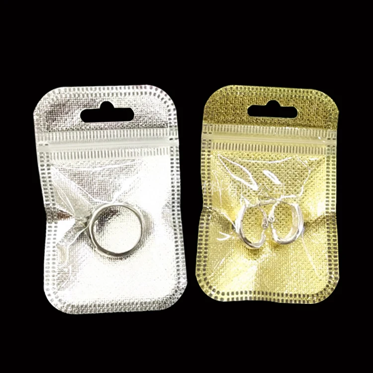 Clear Gold Silver Plastic Zip Bag Grip Seal Packaging Lock Pouch With Hang Hole 