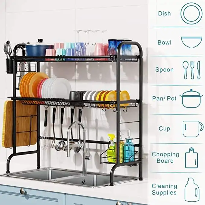 Accessoires de cuisine multifonctions noirs, supports et supports de rangement, organisateur de cuisine en acier inoxydable, détails de couleur personnalisés pour la maison