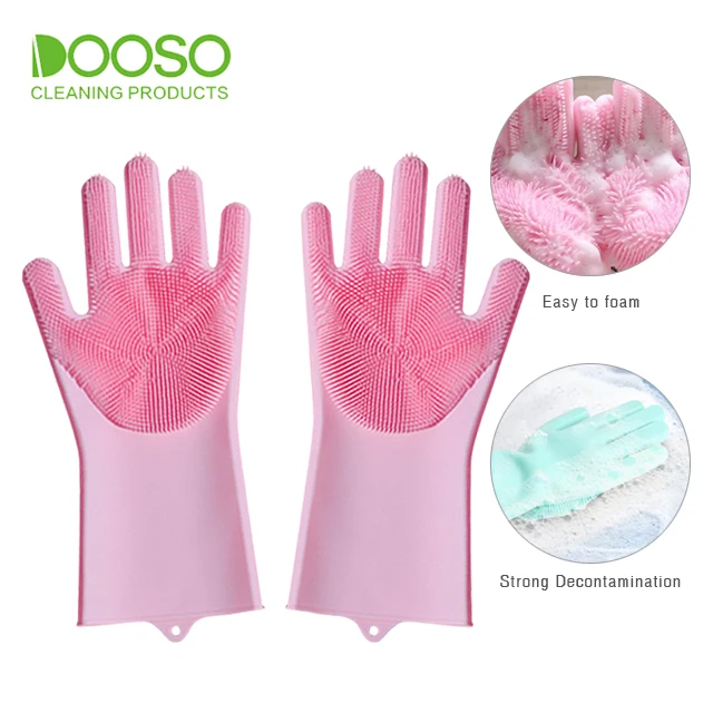 Silicone Scrubber Gloves Magic Dish Washing Gloves Cleaning Brush Scrubber Gloves