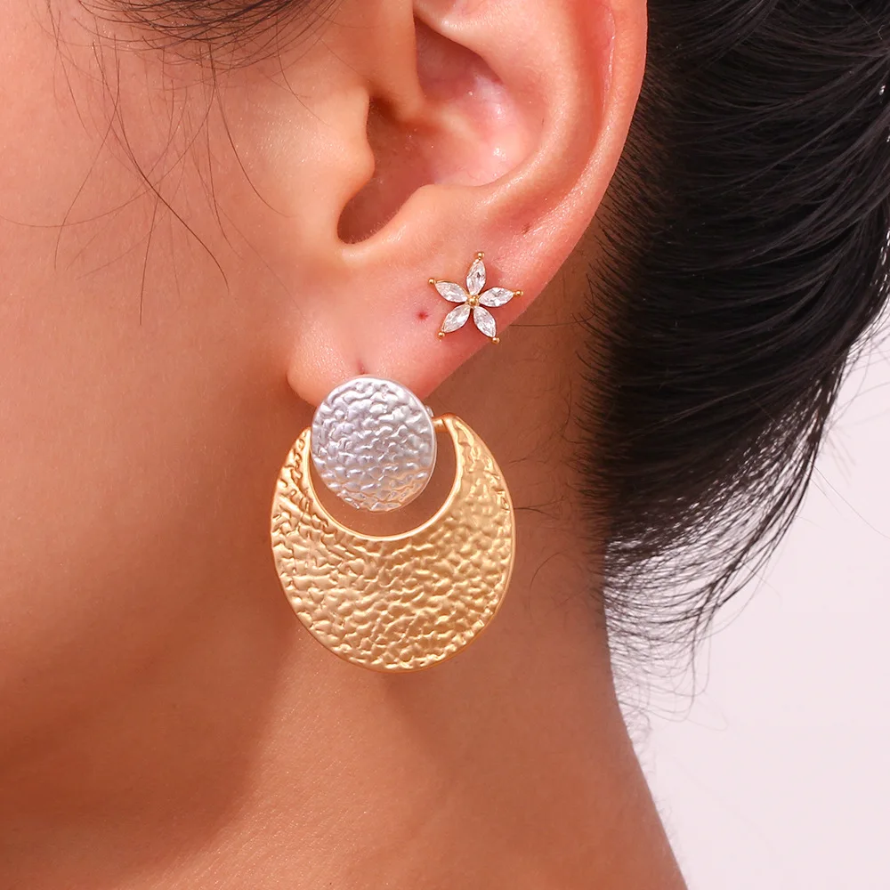 2023 18k gold plated stainless steel back stopper round big round earrings for women