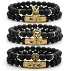 Classic Black Beads 2pc/Set Men Pave CZ 8mm Disco Ball Charms Jewelry Natural Glass Stone Bracelet