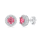 Silver Diamond Earrings Silversilverearrings Deluxe Round Bag S925 Silver Mosan Pink Diamond Silver Earrings