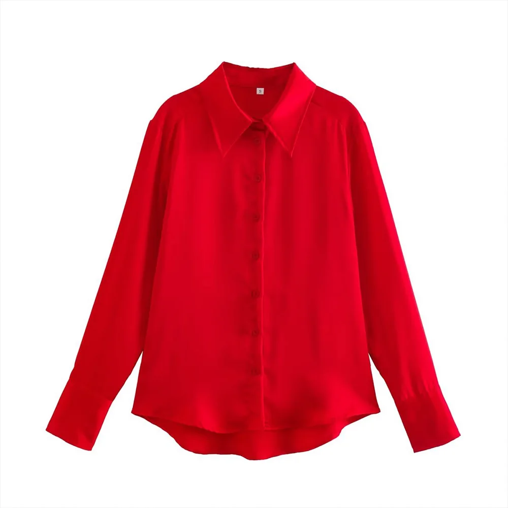 Women 2024 autumn New Fashion satin texture shirt Vintage Long Sleeve Button-up Female Shirts Chic Tops
