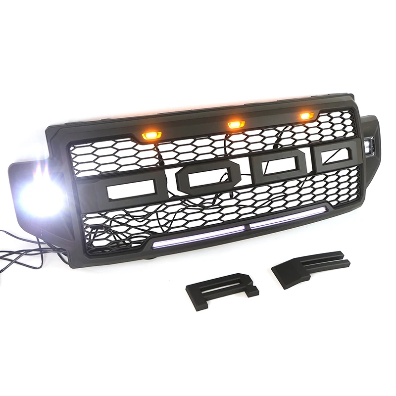 product 2022 new style front grille with three amber led  lights and cube lights with light bar fit for ford f250 350-59