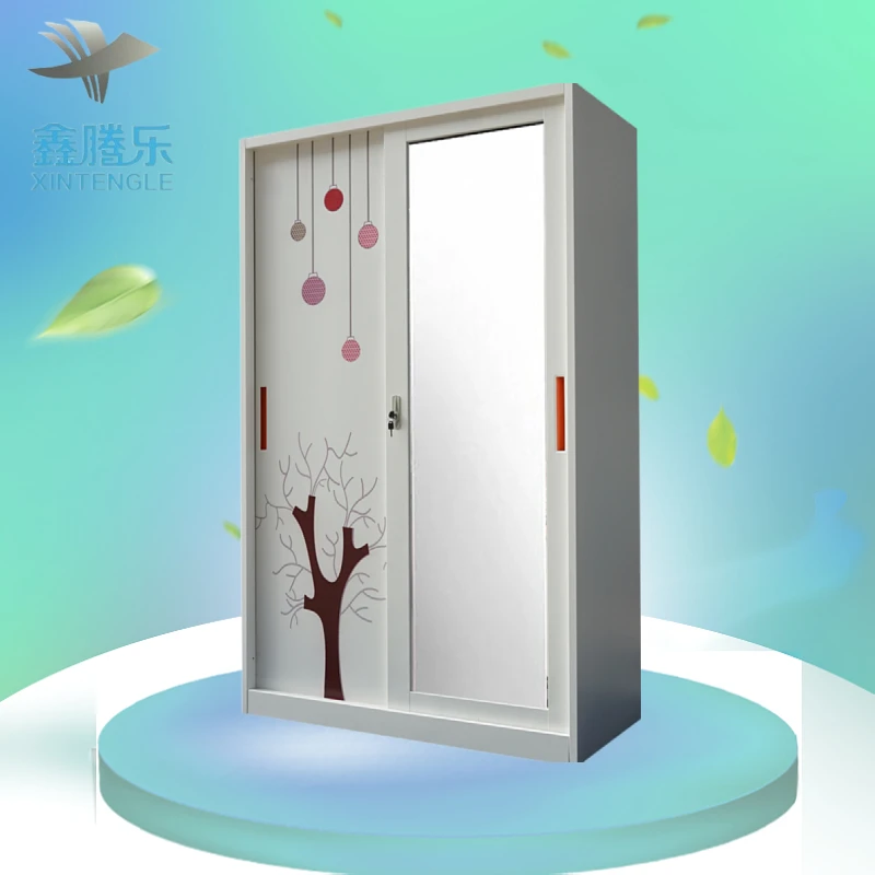 New Promotion for Simple Design Sliding Door Steel Printed Flower Printing Bedroom Wardrobe Home Furniture Use