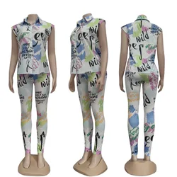 Hot sale Women's sleeveless shirt rich and honorable casual printing two-piece neon suit With wholesale