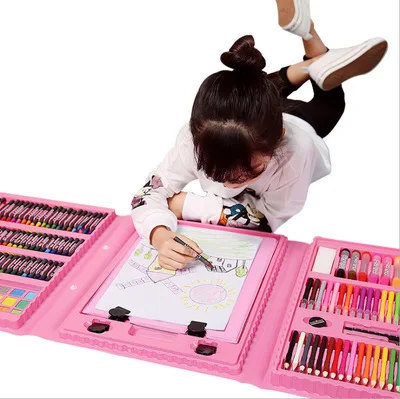 208 pieces Art Supplies produced Oil Pastels Crayons Colored Pencils Markers Painting Drawing Toys Art Set Case