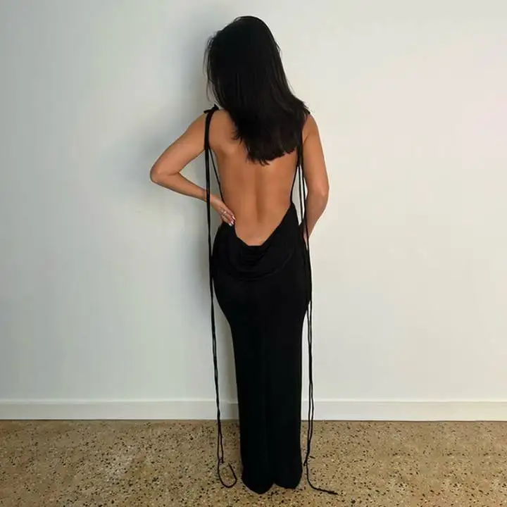 New Sling Bodycon Long Dress Suit Designs Sexy Maxi Halter Dress Women Party Slit Dresses