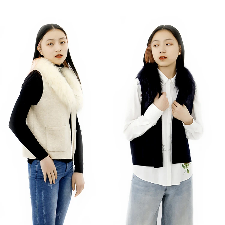 Design Trend Knit Women Fur Collar Vest 