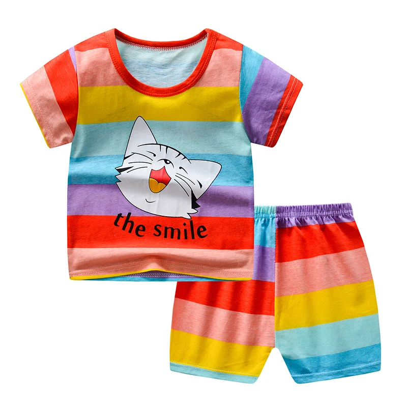 Summer Wholesale Boys and Girls suits  Cotton Short Sleeve kids Clothings Sets  Smart Casual 2 pcs Children clothes