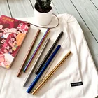 Daily Reusable Stainless Steel 304 18/10 Bend Straight Bar Straws Set Metal With Cleaner Brush In Pouch
