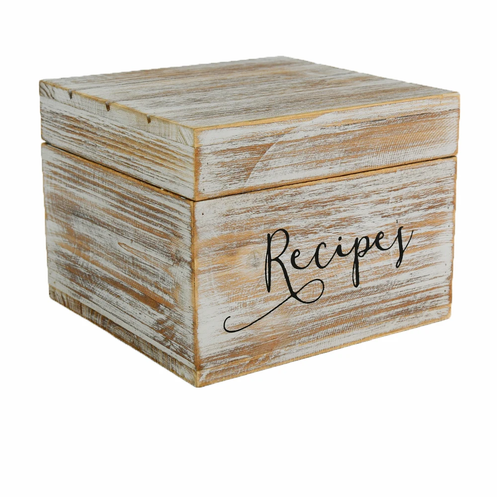 Vintage Slot On Top Bamboo Recipes Box With Customized Design Engraved Logo For Kitchen