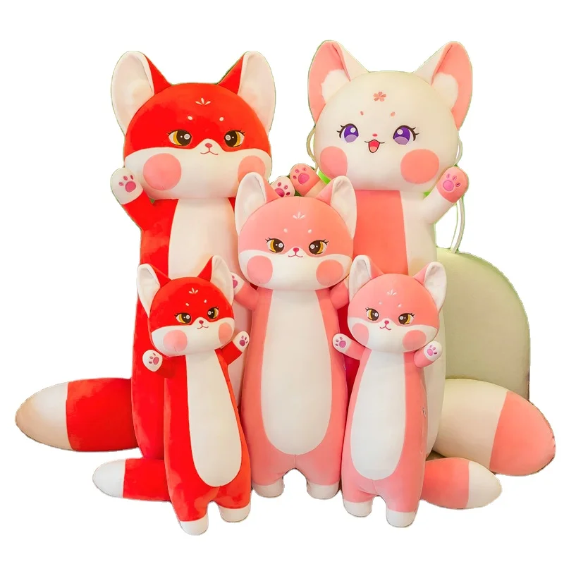 Soft Fox Long Throw Pillow Stuffed Plush Toy Girl Bed Sleeping Rag Doll Birthday Present Christmas Animal Toy Long Pillow