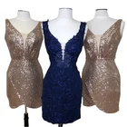Dress Wholesale Sequin V Neck Homecoming Dress Golden Shiny Short Bodycon Prom Dress