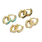 Diamond Gold Hoop Earring EH1215 Tiny Huggie Pave Diamond Gold Plated Opal Turquoise Hoop Earring