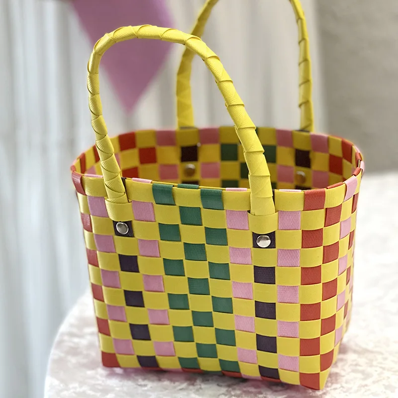 Gift basket with hand gift back gift basket colorful woven multi-color belt beach bag